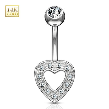 14K Solid Gold 14 Gauge Belly Ring with CZ Heart - photo 3