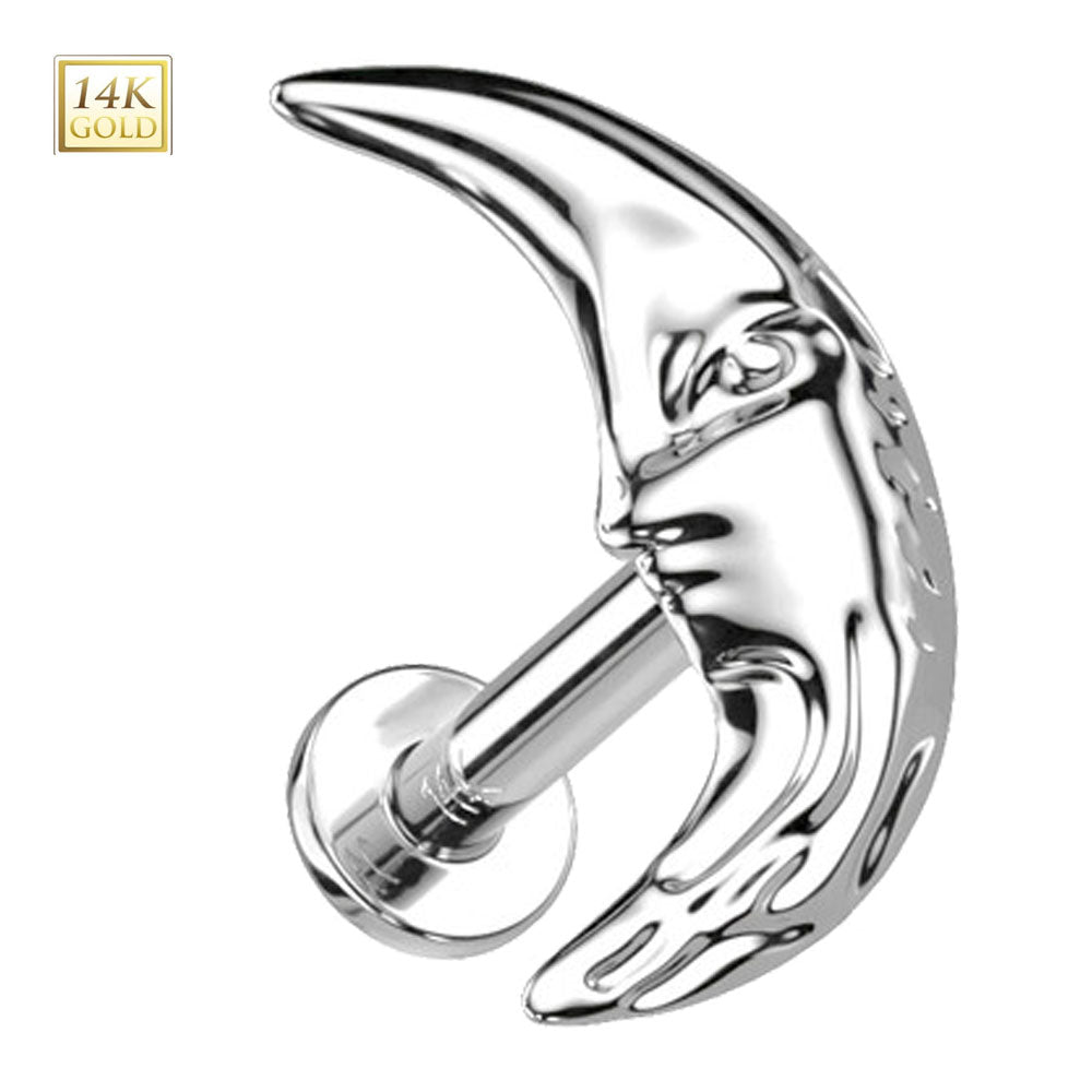 14K Solid Gold 18 Gauge Threadless Face in Crescent Moon Labret Stud