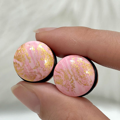 Rose Quartz Glitter Resin Double Flared Plug 6 to 13/16" Gauge - Pair