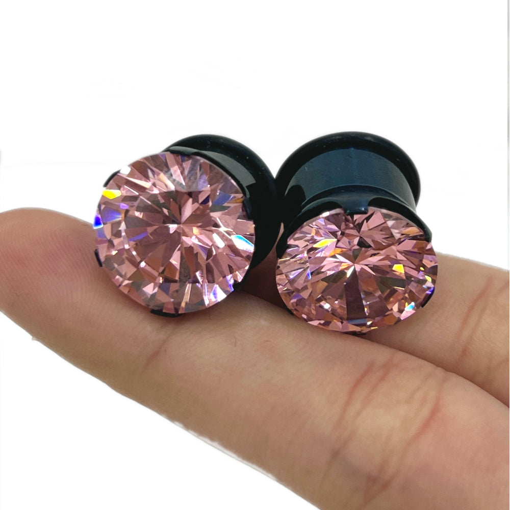 Surgical Steel Single Flare Ear Plugs with PVD Black CZ - Pair - photo 10