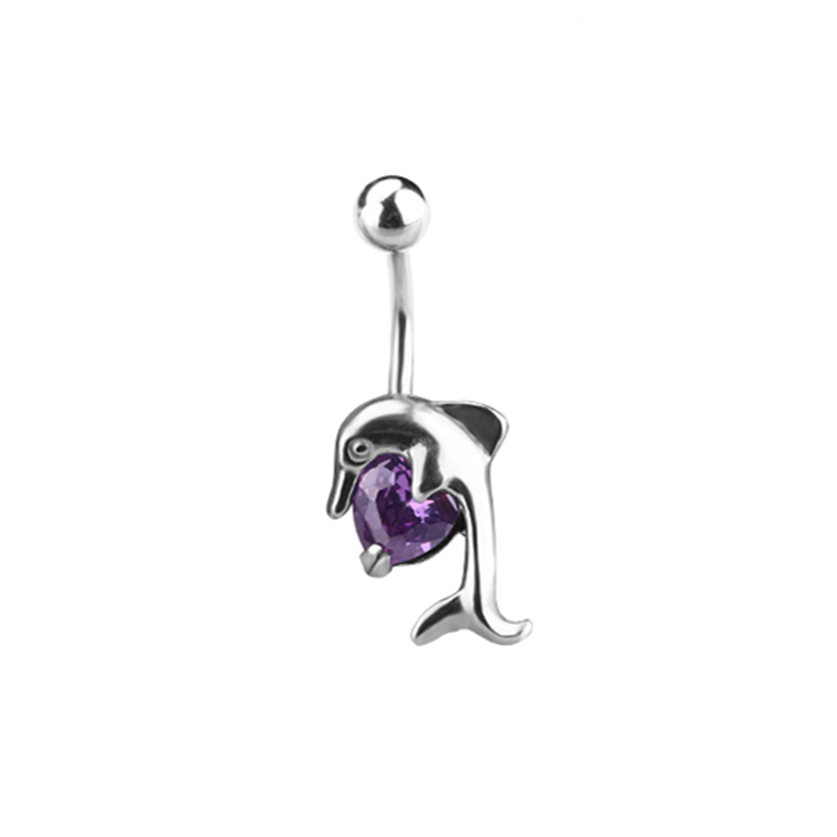 Surgical Steel 14 Gauge Belly Ring with Dolphin Heart Gem - photo 4