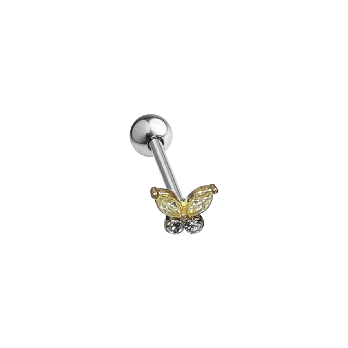 Surgical Steel Tongue Barbell 14G 16mm with Butterfly CZ - 2 Colors - photo 3