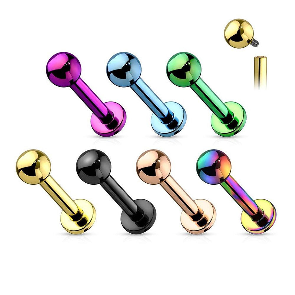 Titanium 16 Gauge Flat Back Labret Stud with 3mm Ball