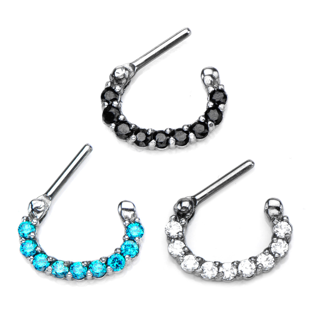 Surgical Steel Septum Clicker Ring with Prong Set Jewels 14 & 16 Gauge