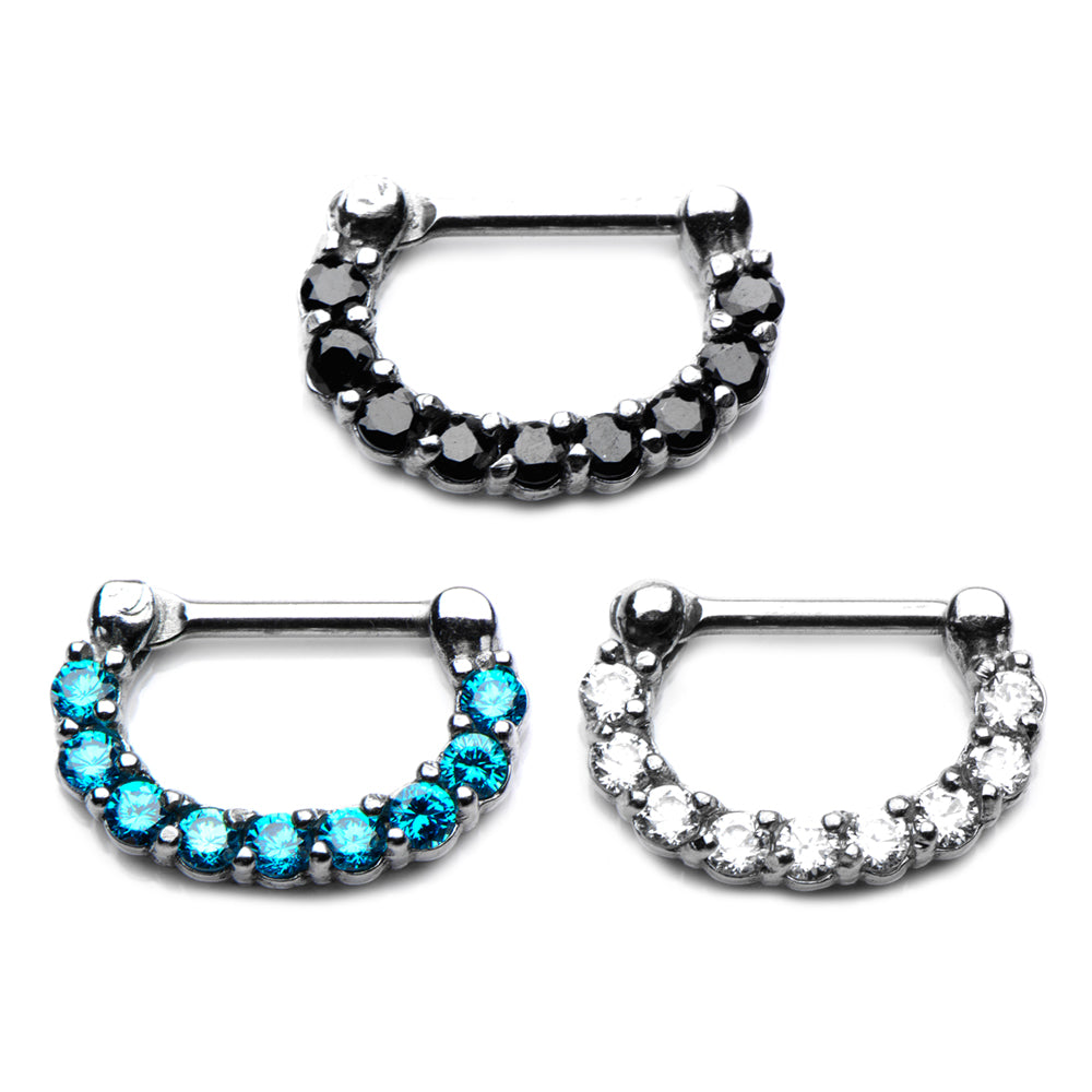 Surgical Steel Septum Clicker Ring with Prong Set Jewels 14 & 16 Gauge