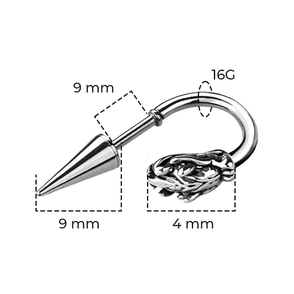 Surgical Steel Dragon Claw Lip Ring 16 Gauge 10mm with Spike Ends - photo 2