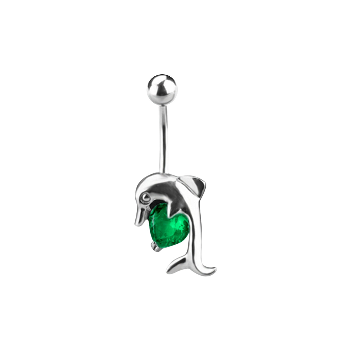 Surgical Steel 14 Gauge Belly Ring with Dolphin Heart Gem - photo 5