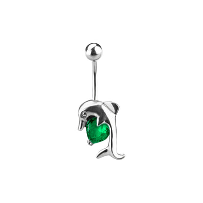 Surgical Steel 14 Gauge Belly Ring with Dolphin Heart Gem - photo 5