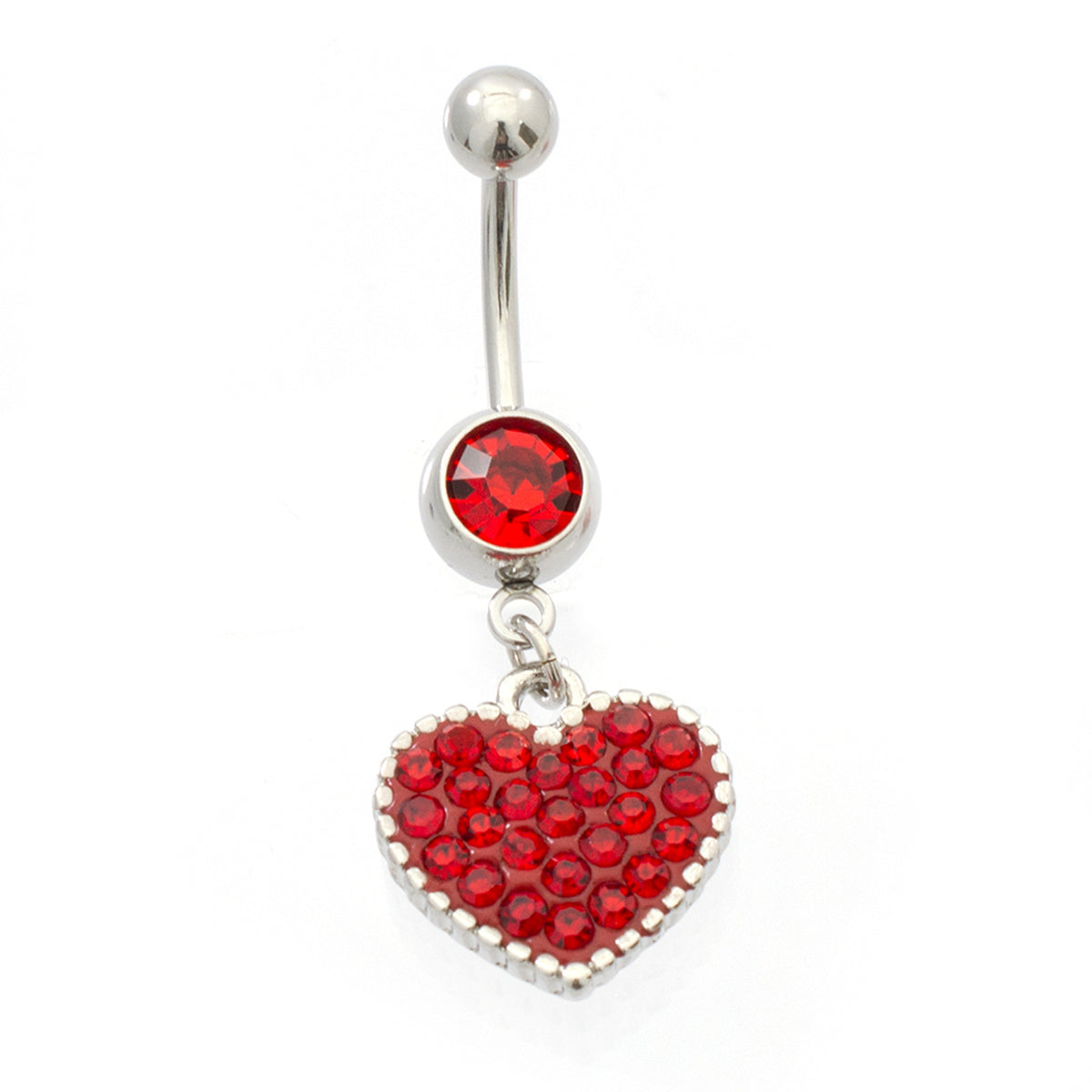 Surgical Steel 14 Gauge Belly Ring with Paved CZ Heart Dangle