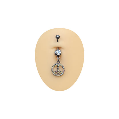 Surgical Steel 14 Gauge Belly Ring with AB CZ Peace Sign Dangle - photo 2