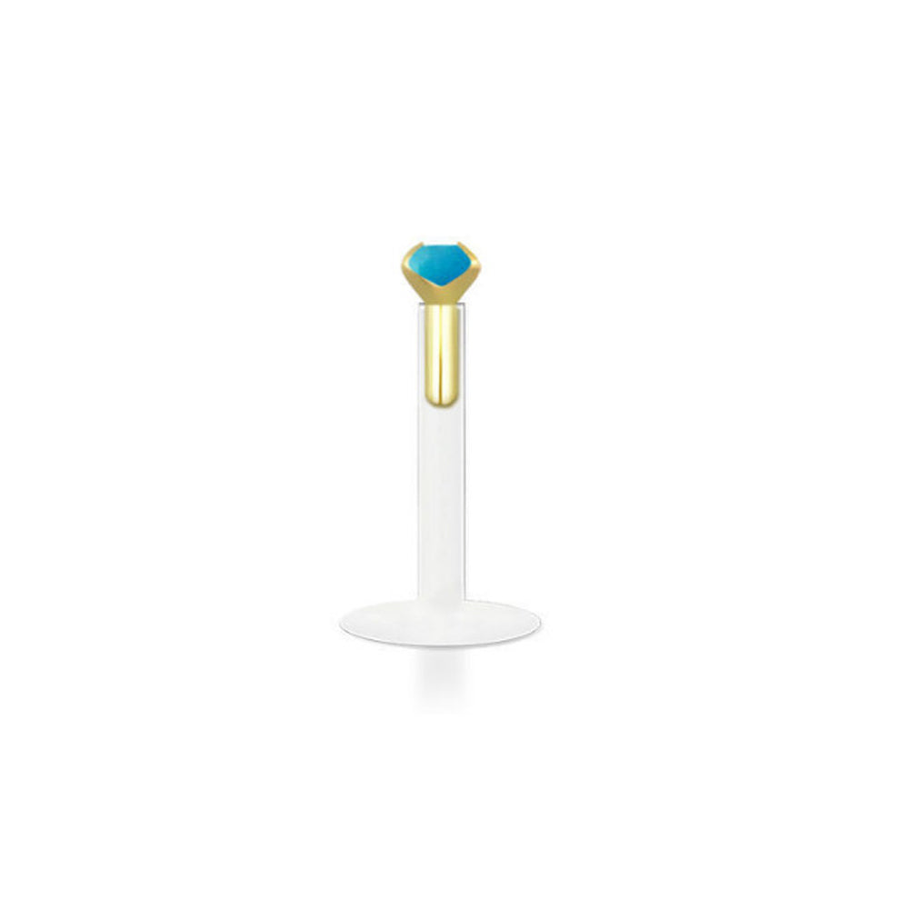14K Gold & Bioflex 16 Gauge Push In Genuine CZ Top Labret Stud