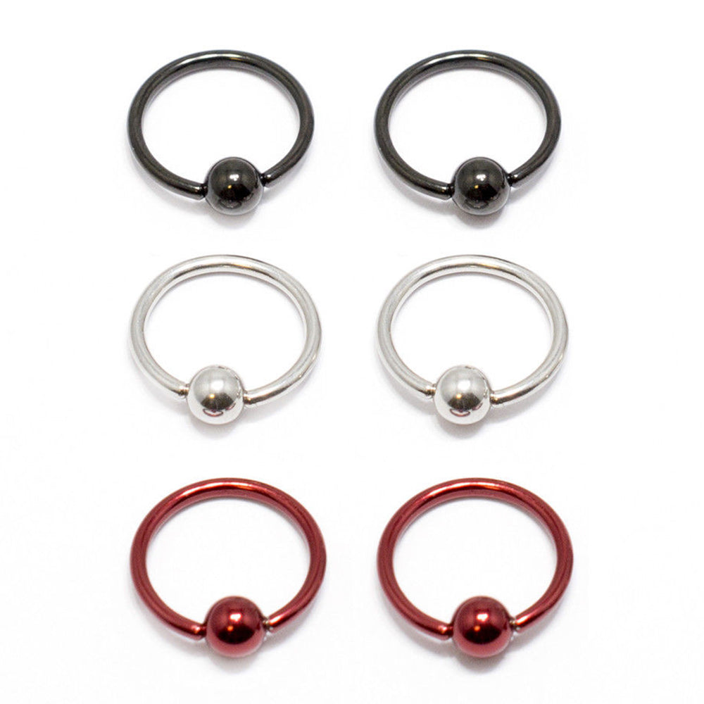 Surgical Steel 16 Gauge Ball End Captive Bead Rings 10mm - 6 Pack