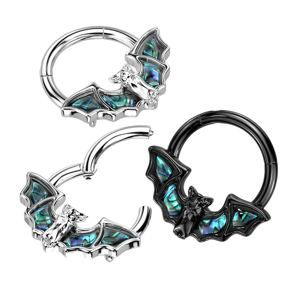 Surgical Steel Hinged Segment Ring 16 Gauge Abalone Bat Wings - Kruelty