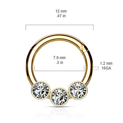 Surgical Steel 16 Gauge Triple CZ Hinged Segment Ring - photo 2