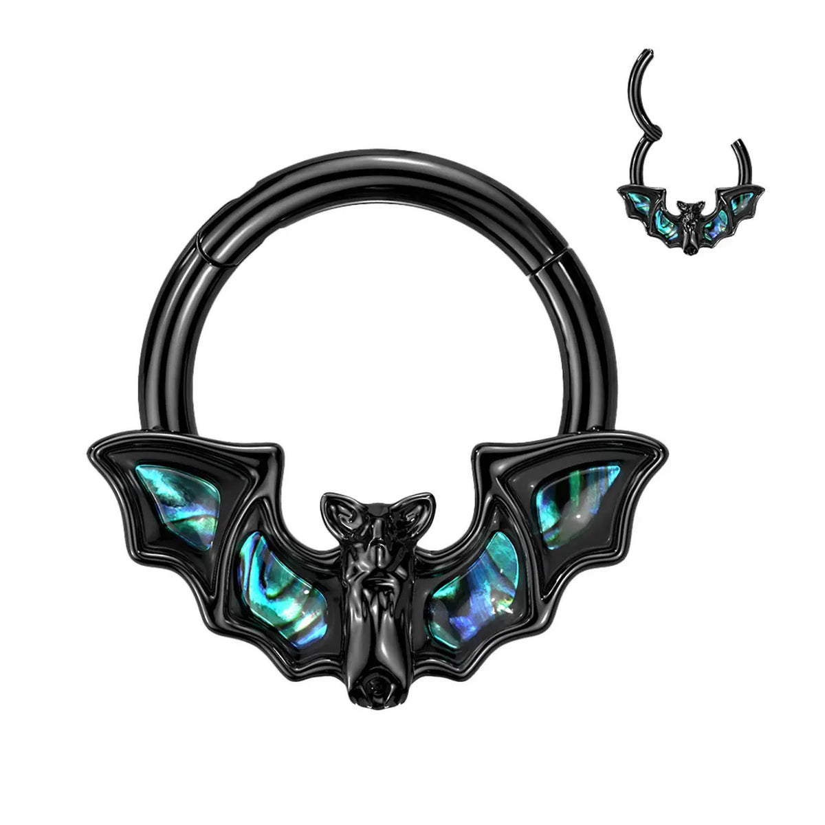 Surgical Steel Hinged Segment Ring 16 Gauge Abalone Bat Wings - Kruelty - Photo 2