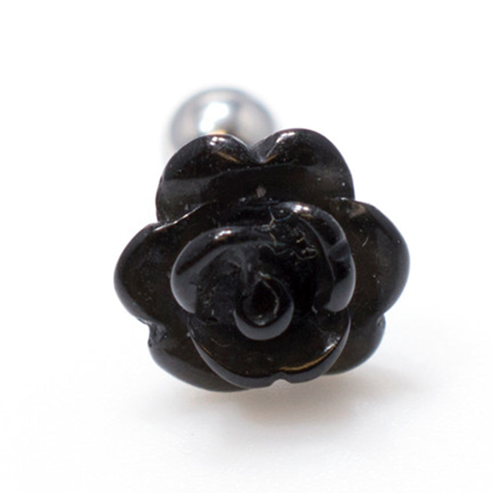 Surgical Steel 16 Gauge Cartilage Barbell with Black Rose Top - photo 3