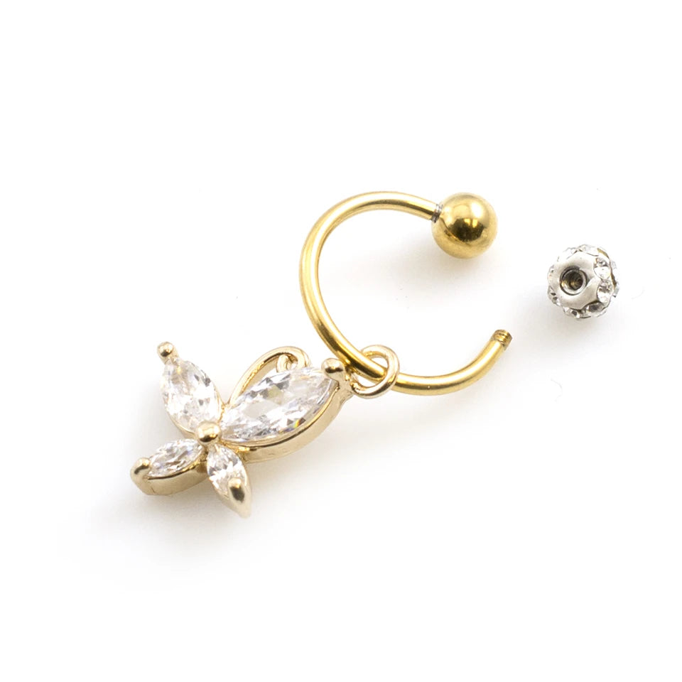 Surgical Steel 16 Gauge Horseshoe Barbell Gold PVD with Butterfly CZ - photo 2