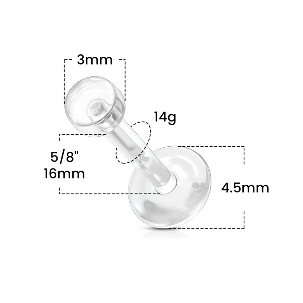 Bioflex 16 Gauge Clear Push In Labret Retainer Flat Back