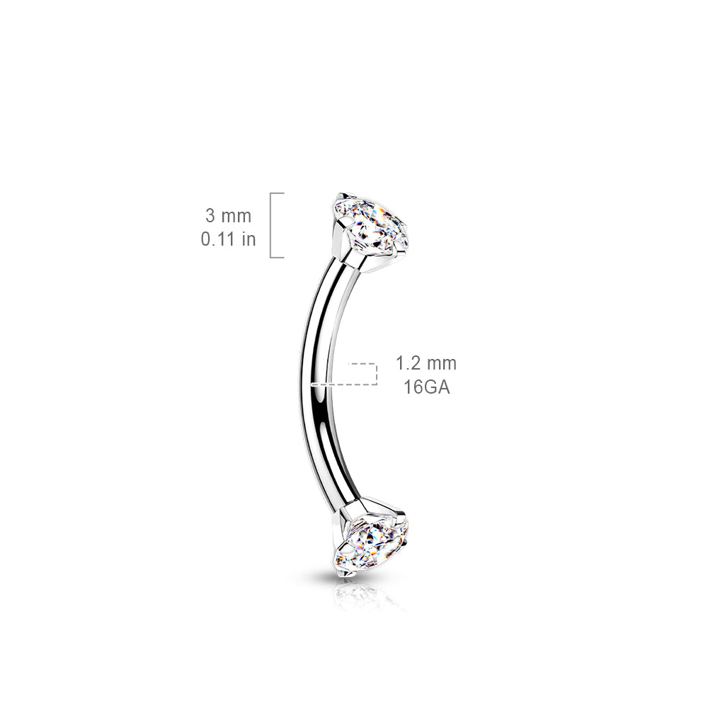 Titanium Curved Barbell 16G 8mm with 3mm CZ Crystal - photo 2