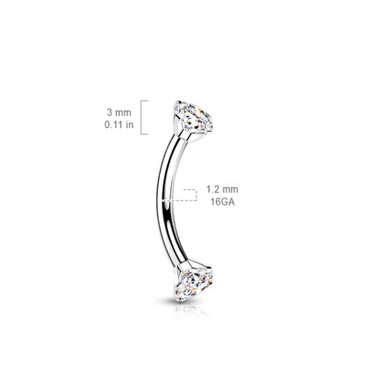 Titanium Curved Barbell 16G 8mm with 3mm CZ Crystal - photo 2