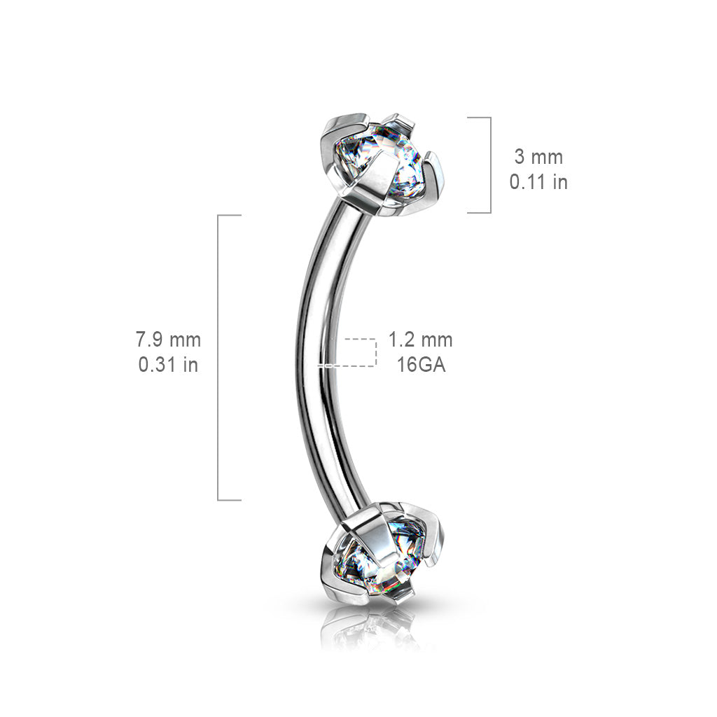 Surgical Steel Curved Barbell 16G 8mm with 3mm CZ Crystal - photo 2