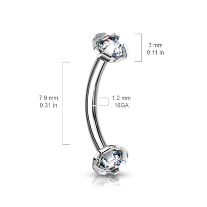 Surgical Steel Curved Barbell 16G 8mm with 3mm CZ Crystal - photo 2
