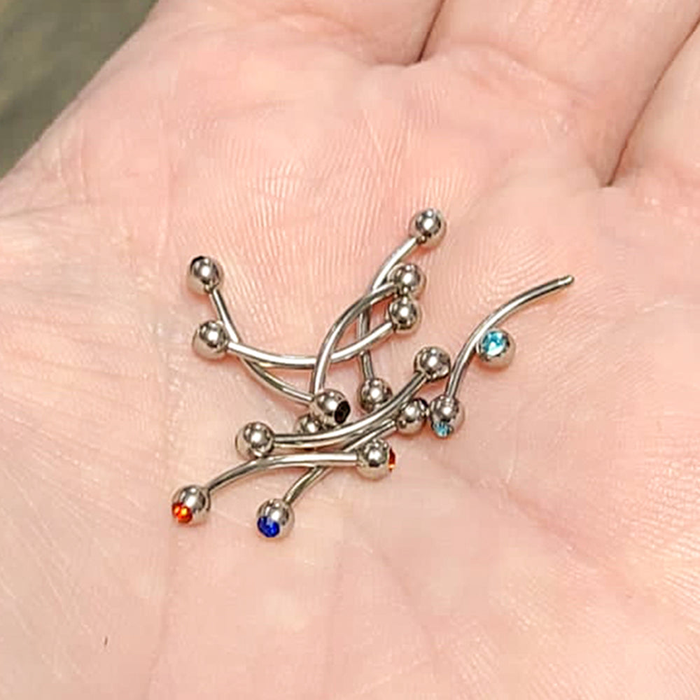 Surgical Steel 16 Gauge Curved Barbell with CZ Ball Bezel