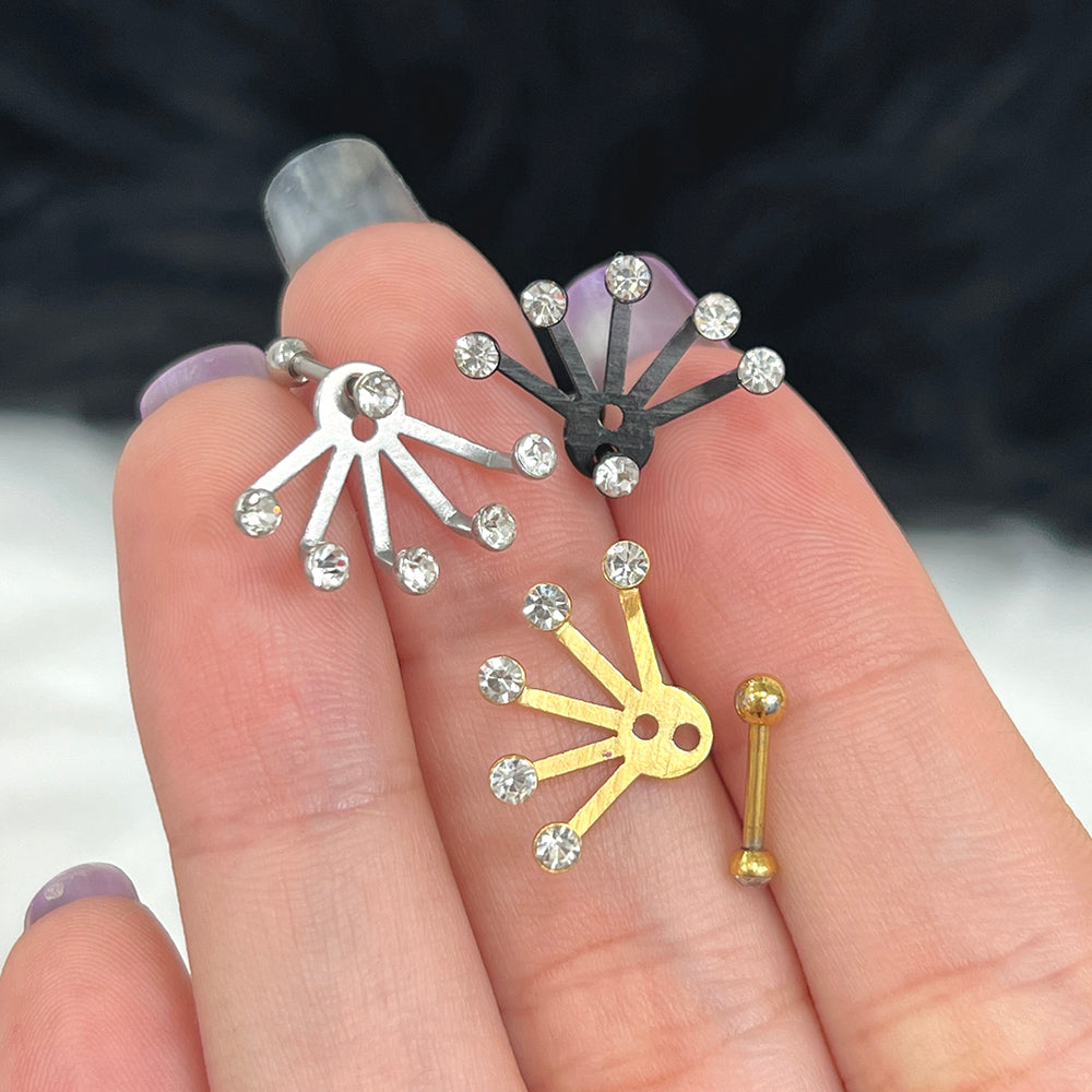 Surgical Steel 16 Gauge Cartilage Barbell with Five Fan Hanger CZ - photo 2