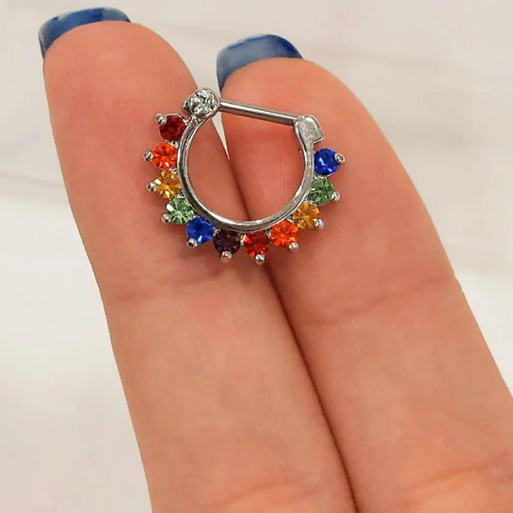 Surgical Steel 16 Gauge Pride CZ Hinged Septum Clicker 8mm