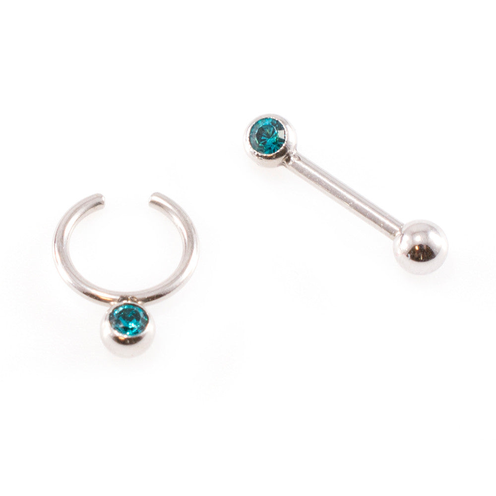 Surgical Steel 16 Gauge Door Knocker Barbell with Colored CZ - photo 4