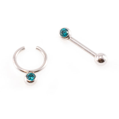 Surgical Steel 16 Gauge Door Knocker Barbell with Colored CZ - photo 4