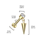 Titanium 16 Gauge Dangling Spike CZ Flat Back Labret Stud
