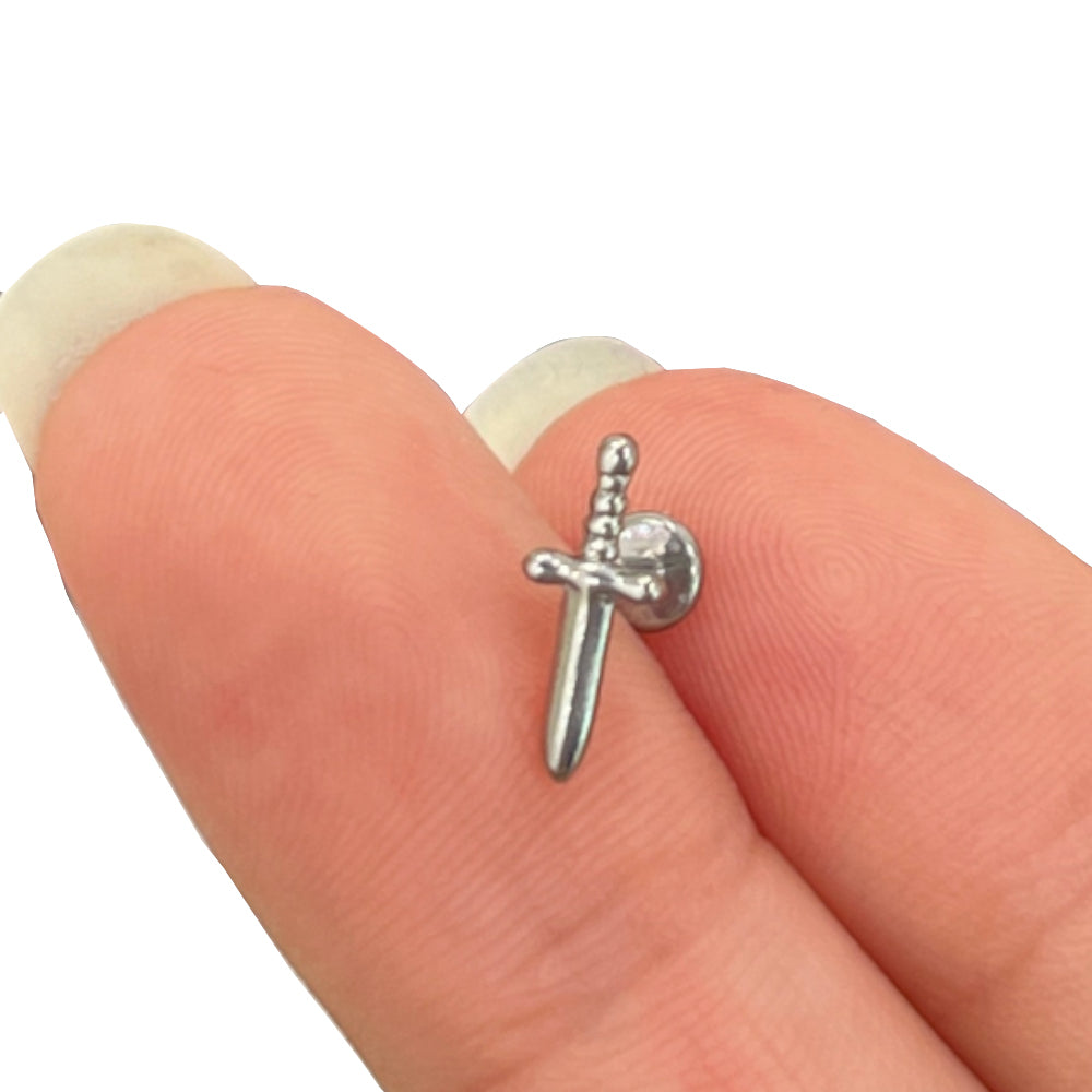 Titanium Flat Back Labret Stud 16G 6mm & 8mm with Dagger Top - photo 3