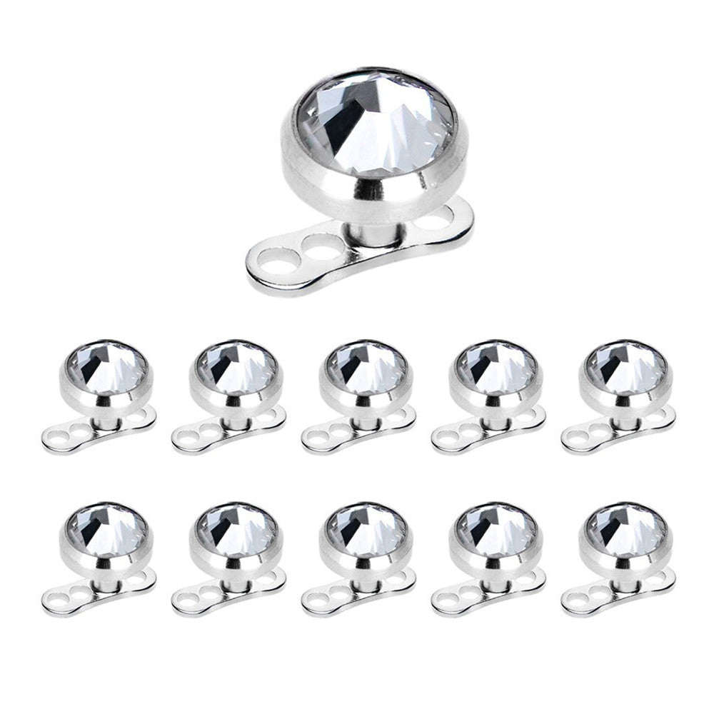 Surgical Steel 16G Bezel CZ Dermal Anchor Tops & Bases - 22 Pack
