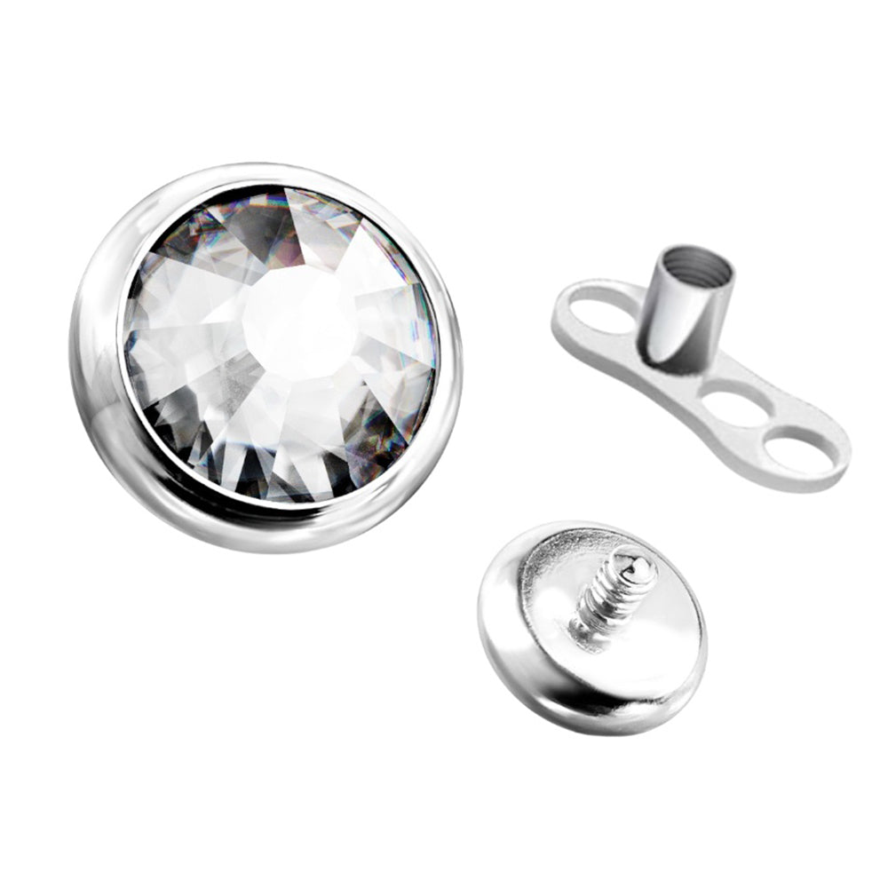 Surgical Steel 14G 4mm Bezel CZ Dermal Anchor Tops & Bases - 12 Pack