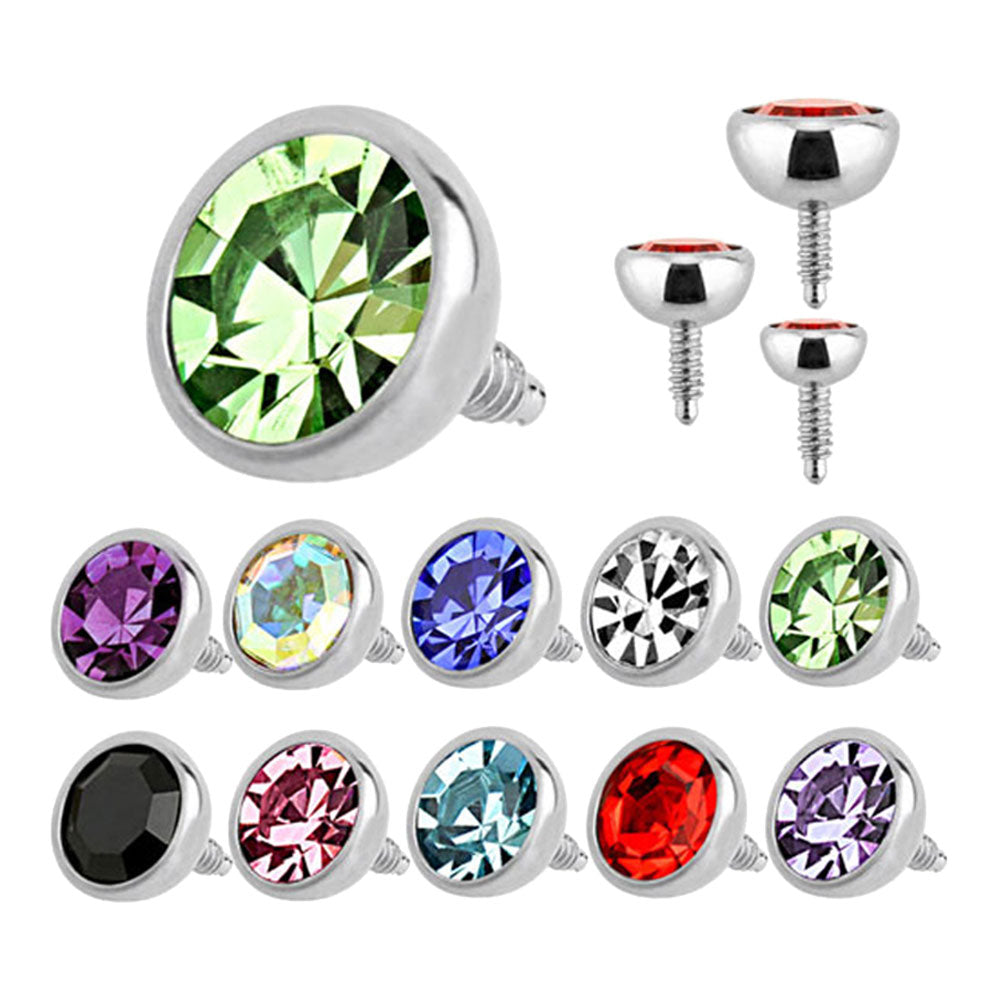 Surgical Steel 16 Gauge Dermal Anchor Top with Bezel Set CZ