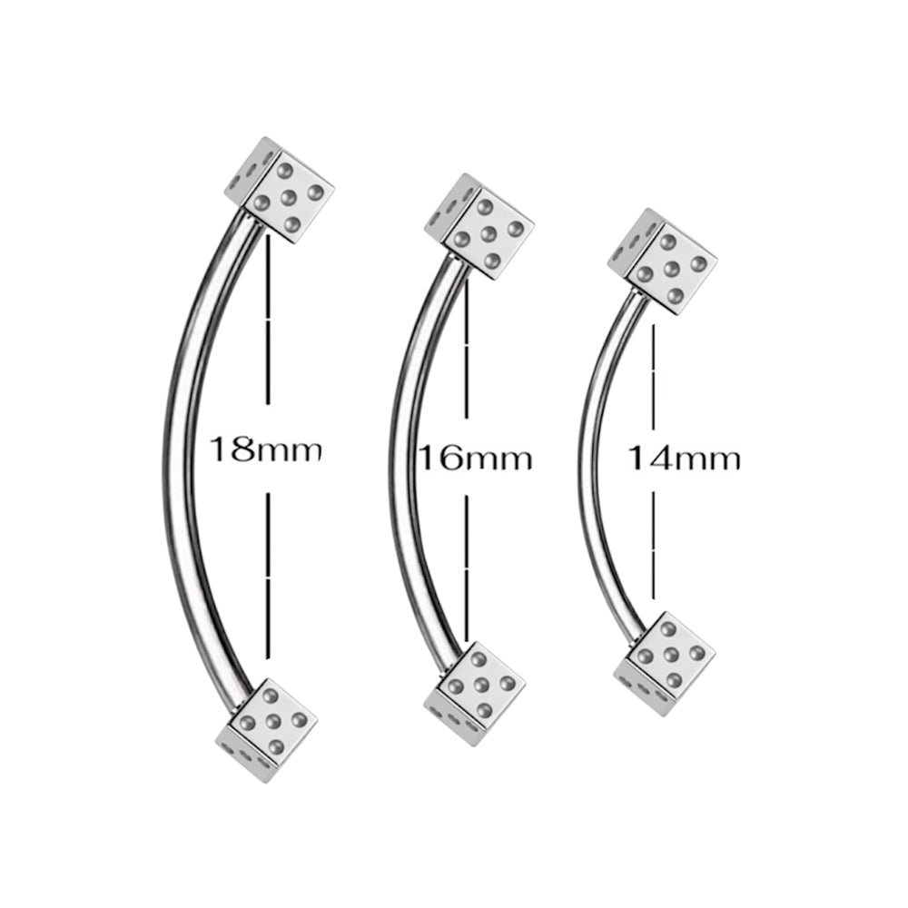 Surgical Steel 16 Gauge Tongue Barbell Rings with Dice Snake Eyes