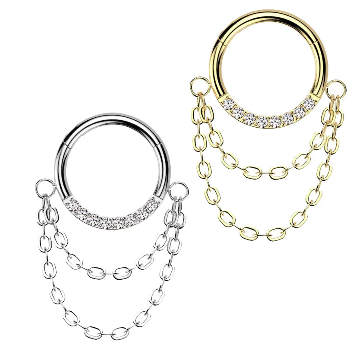 Titanium Hinged Septum Clicker 16 Gauge 8mm & 10mm with CZ Chain