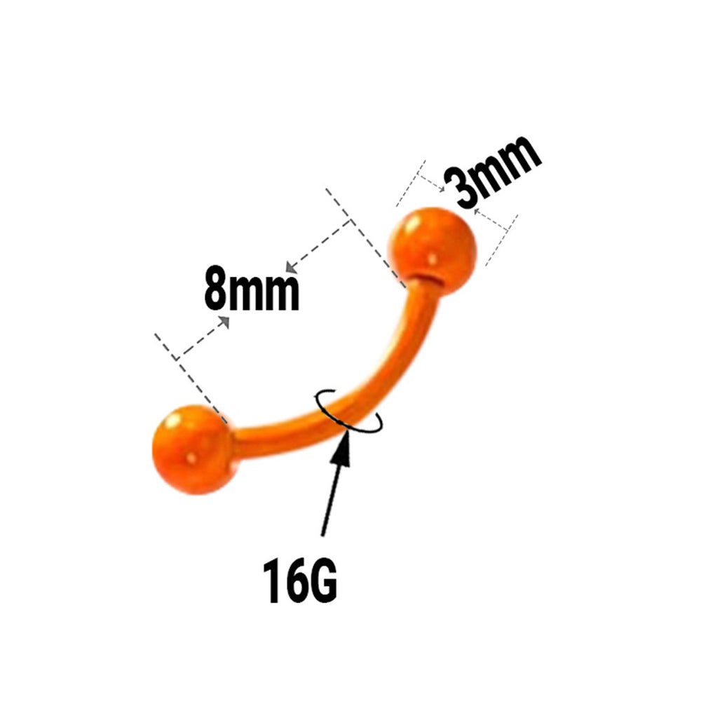 PVD Surgical Steel 16 Gauge Ball End Curved Barbells 8mm - 5 Pack