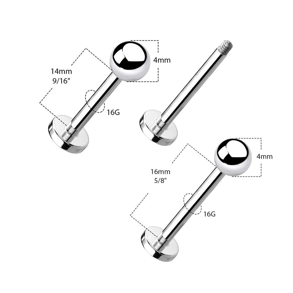 Titanium 16 Gauge Extra Long Flat Back Labret Studs