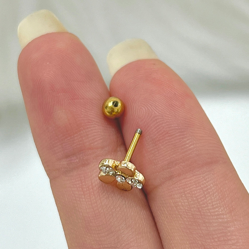 Surgical Steel 16 Gauge Cartilage Barbell with CZ Flower - photo 3