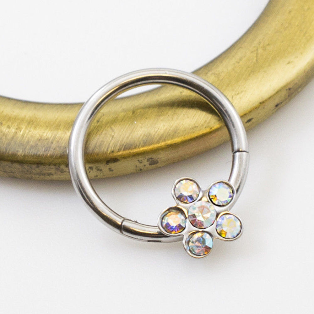 Surgical Steel 16 Gauge Flower CZ Hinged Segment Ring - photo 2