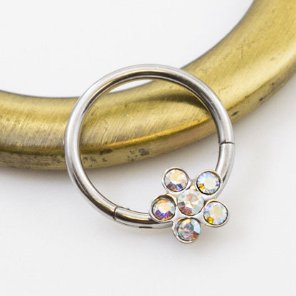 Surgical Steel 16 Gauge Flower CZ Hinged Segment Ring - photo 2
