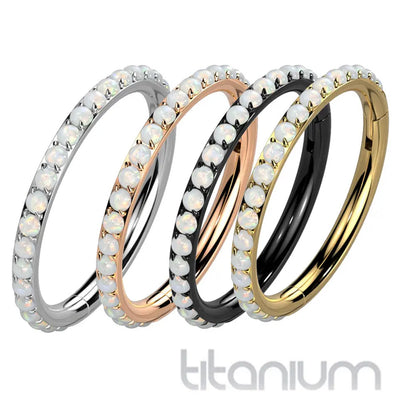 Titanium 16 Gauge Hinged Segment Rings with Forward Facing Opal - photo 2