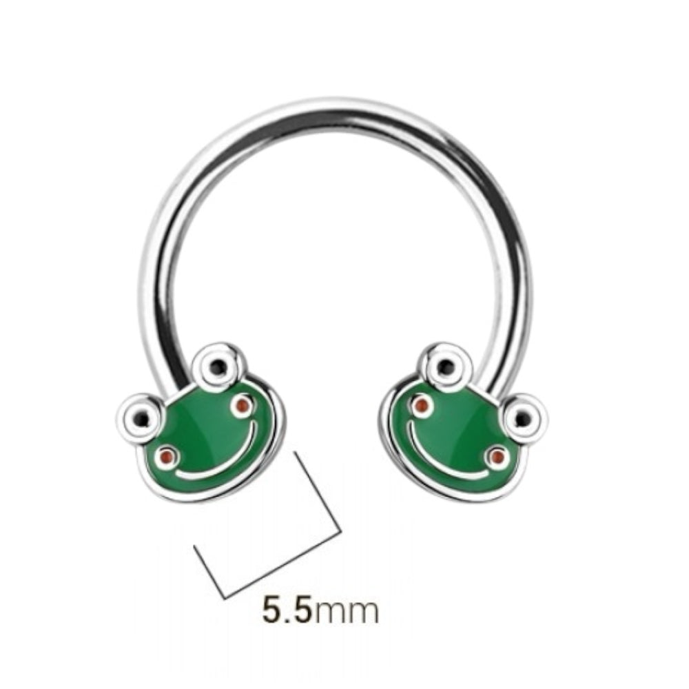 Surgical Steel Horseshoe Circular Barbell 16G 10mm Green Frog Smile - photo 2