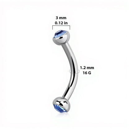 Titanium 16 Gauge Curved Barbell with CZ Half-Ball Ends - photo 2
