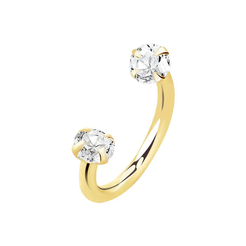 14 Karat Solid Gold Horseshoe Circular Barbell 16 Gauge Prong Set Gem - Kruelty - Photo 2