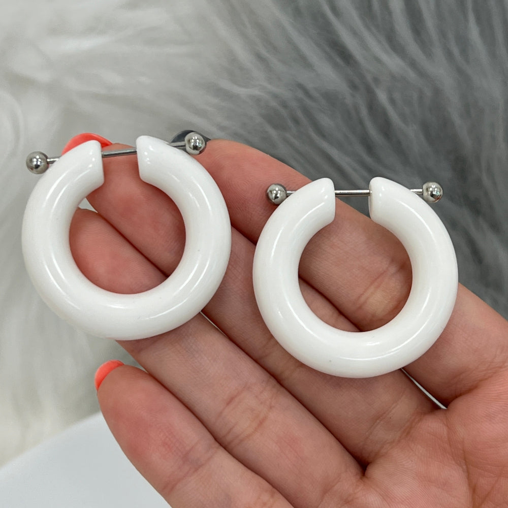 Surgical Steel 16 Gauge Barbell with White Acrylic Huggie Hoop - Pair - photo 3