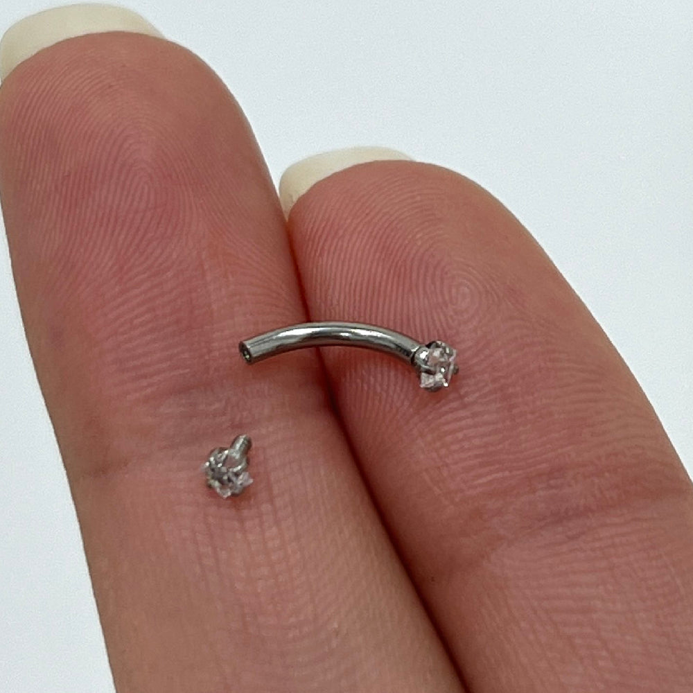 Surgical Steel 16 Gauge Curved Barbell with Square Prong Set CZ - photo 3