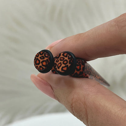 Acrylic 16 Gauge Fake Ear Tapers with Leopard Skin - Pair - photo 3